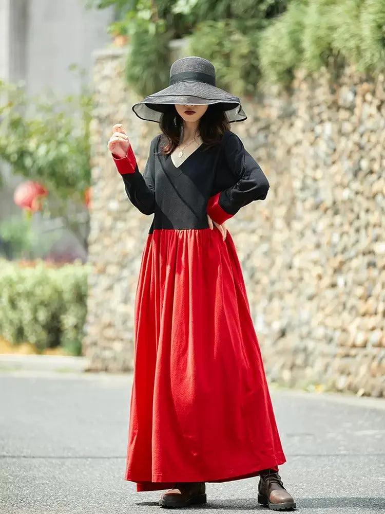 Summer Maxi Dress for Women V-neck Linen Robe Dress by Thebesttailor