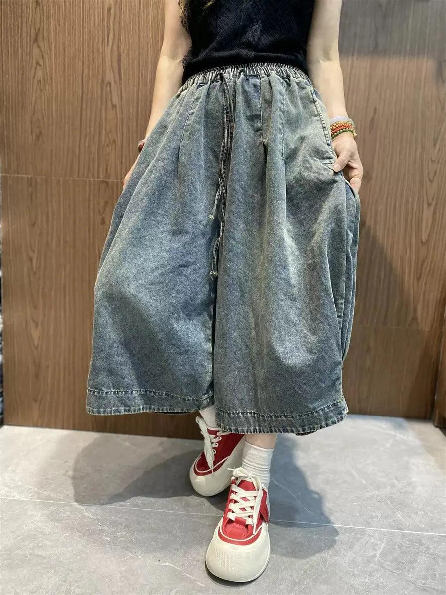 Elastic Waist Pants wide leg jeans jeans for women by Thebesttailor