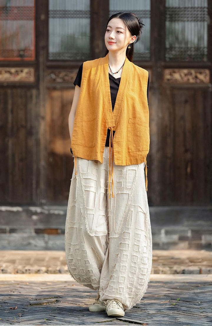 Meditation Elastic Waist Large Loose Trousers linen bloomers women's-Women's pants-Thebesttailor-Thebesttailor