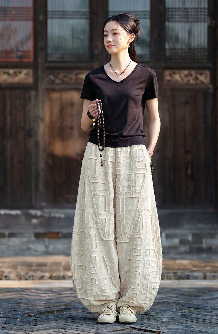 Meditation Elastic Waist Large Loose Trousers linen bloomers women's-Women's pants-Thebesttailor-Thebesttailor