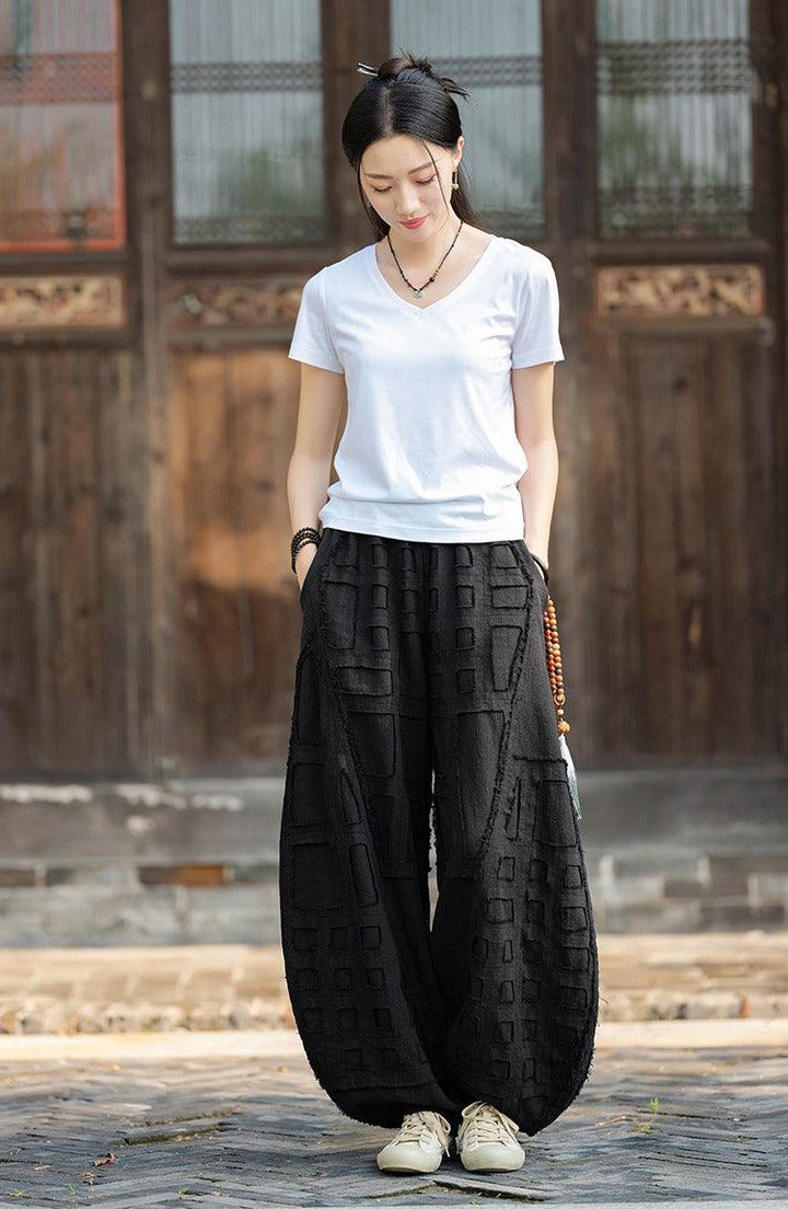 Meditation Elastic Waist Large Loose Trousers linen bloomers women's-Women's pants-Thebesttailor-Thebesttailor