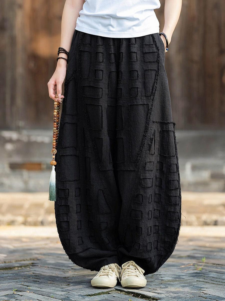 Meditation Elastic Waist Large Loose Trousers linen bloomers women's-Women's pants-Thebesttailor-One size-Black-Linen-Thebesttailor