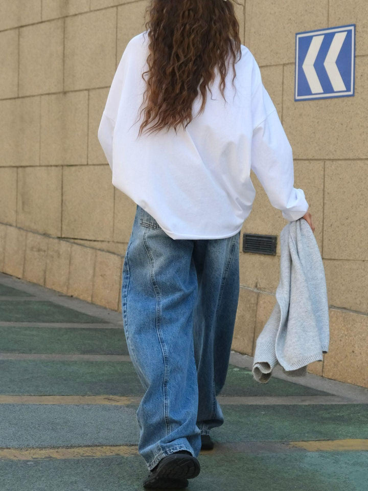 Blue denim high waist wide leg pants-Women's pants-Thebesttailor-Thebesttailor