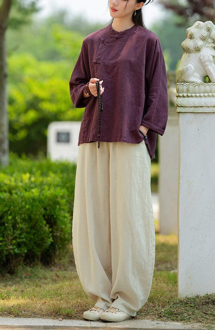 linen harem pants women's Meditation Elastic Waist Large Loose-Women's pants-Thebesttailor-Thebesttailor