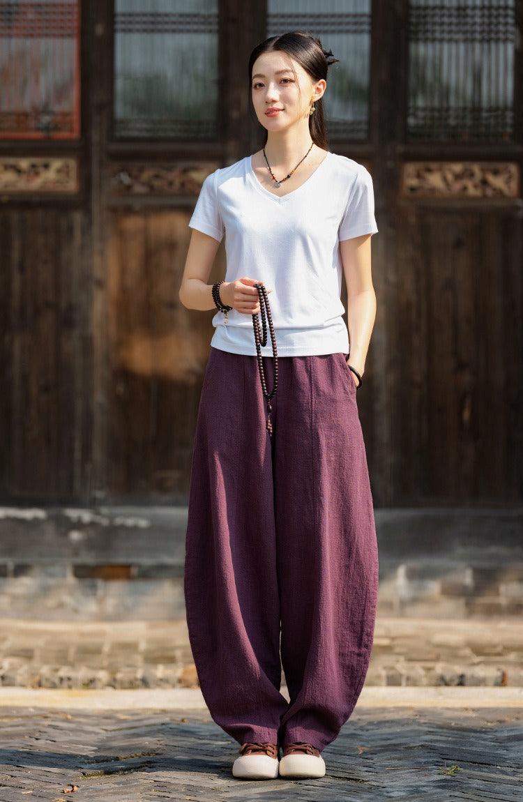 linen harem pants women's Meditation Elastic Waist Large Loose-Women's pants-Thebesttailor-Thebesttailor