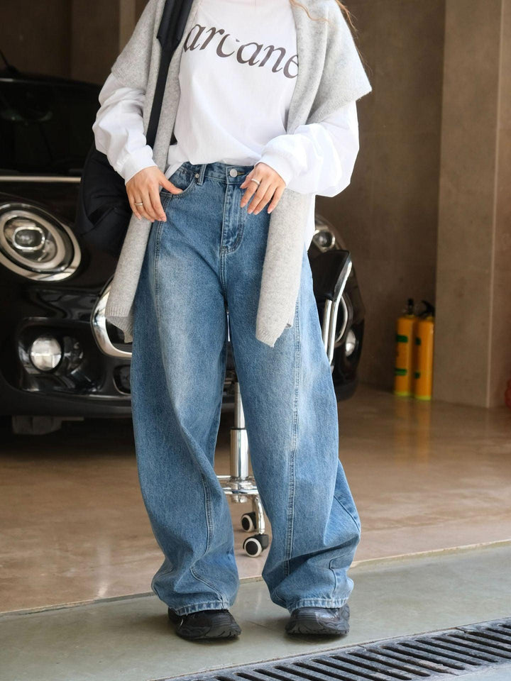 Blue denim high waist wide leg pants-Women's pants-Thebesttailor-Thebesttailor