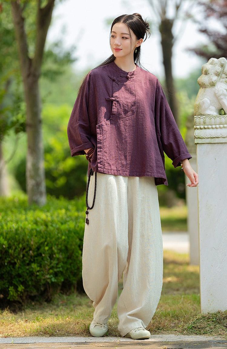 linen harem pants women's Meditation Elastic Waist Large Loose-Women's pants-Thebesttailor-Thebesttailor