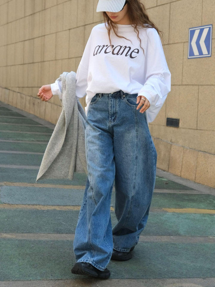 Blue denim high waist wide leg pants-Women's pants-Thebesttailor-Thebesttailor