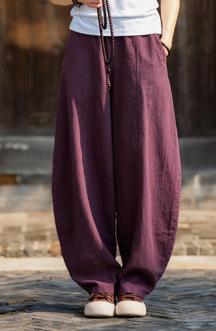 linen harem pants women's Meditation Elastic Waist Large Loose-Women's pants-Thebesttailor-One size-Purple-Linen-Thebesttailor