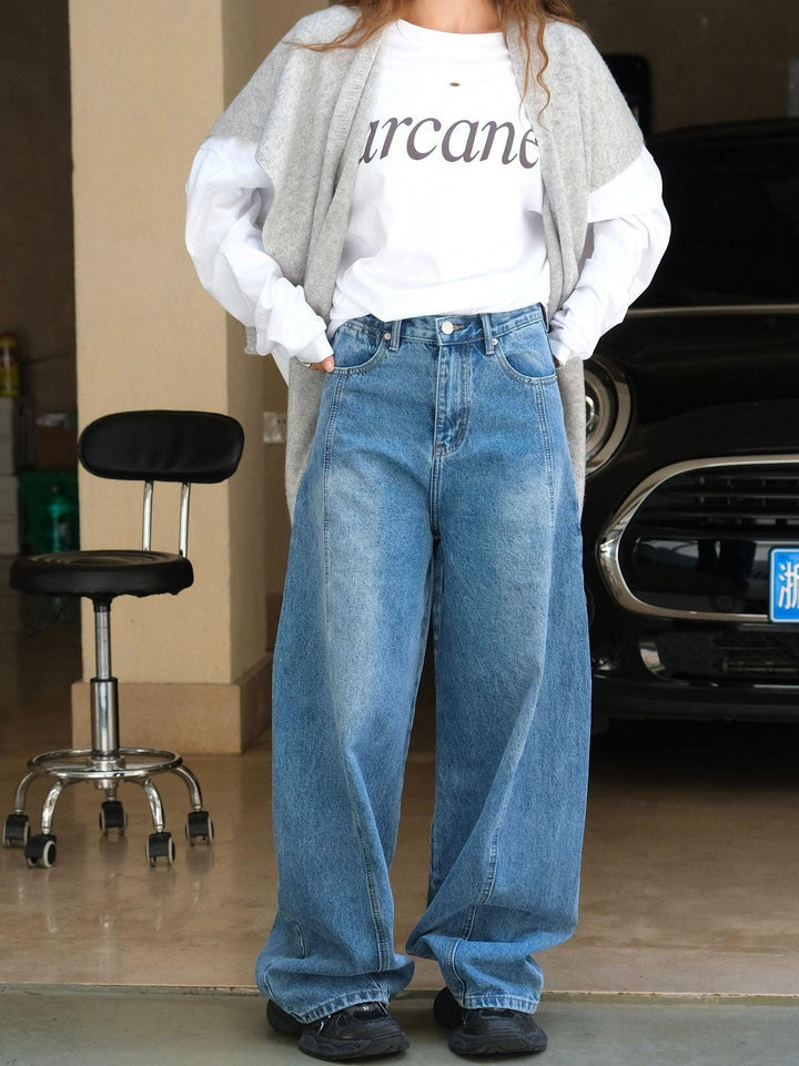 Blue denim high waist wide leg pants-Women's pants-Thebesttailor-Thebesttailor