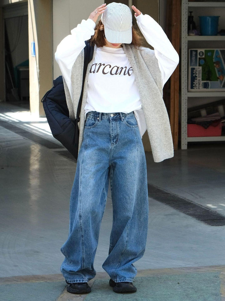 Blue denim high waist wide leg pants-Women's pants-Thebesttailor-Thebesttailor