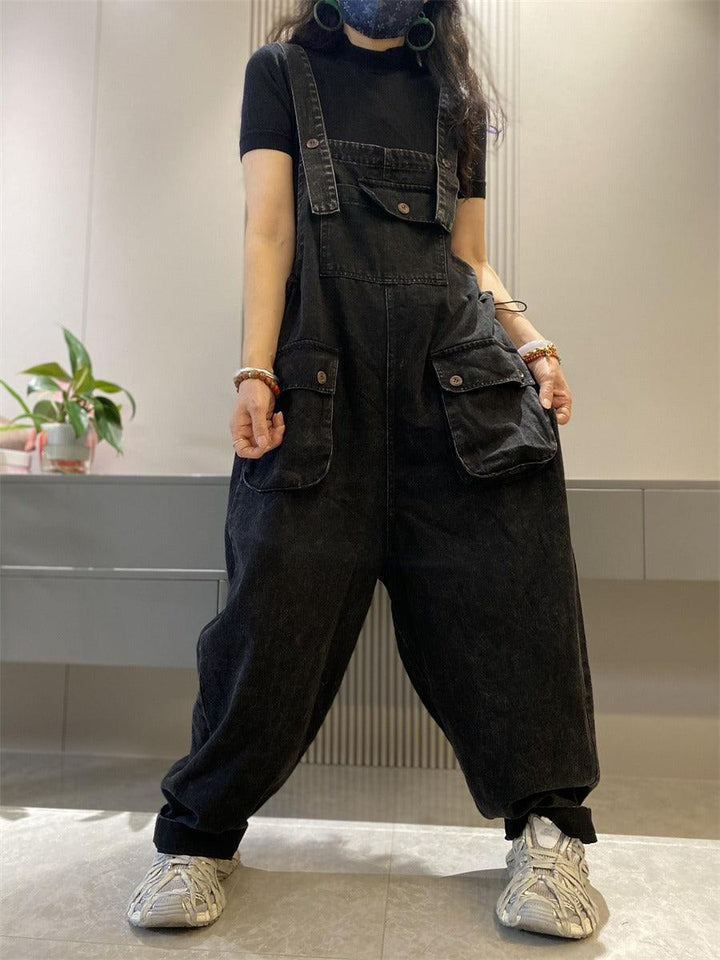 Denim overalls for women retro large pocket overalls-Women's pants-Thebesttailor-Thebesttailor