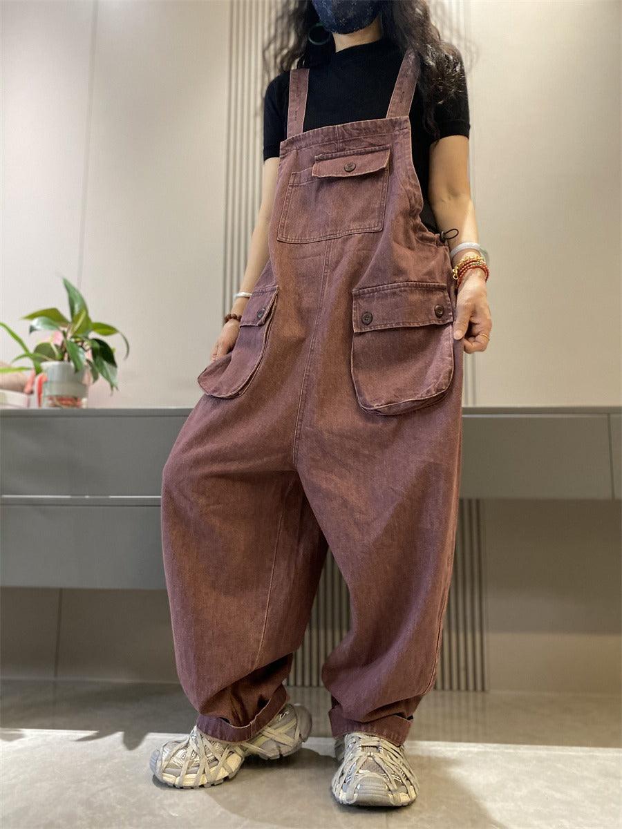 Denim overalls for women retro large pocket overalls-Women's pants-Thebesttailor-Thebesttailor