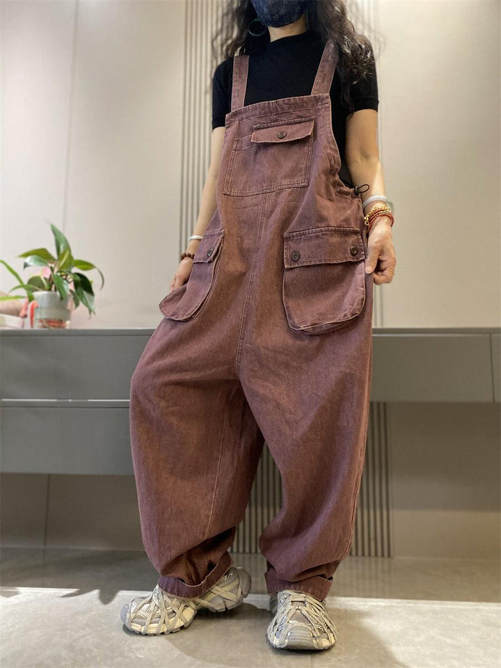 Denim overalls for women retro large pocket overalls-Women's pants-Thebesttailor-Thebesttailor