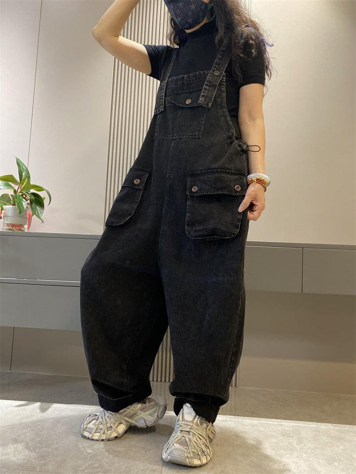Denim overalls for women retro large pocket overalls-Women's pants-Thebesttailor-Thebesttailor