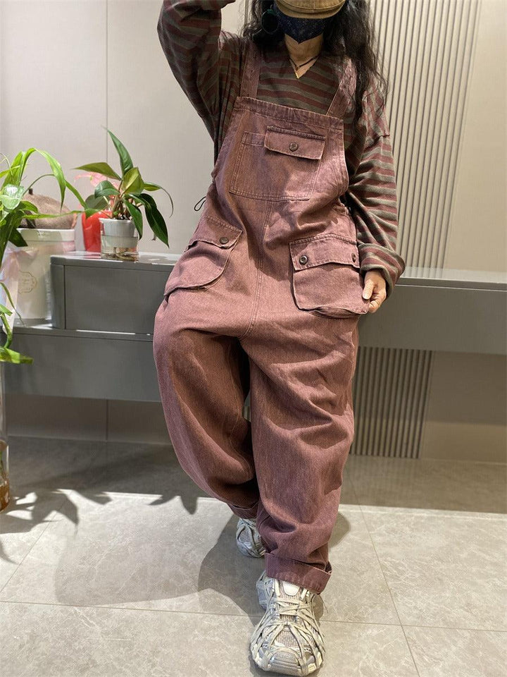 Denim overalls for women retro large pocket overalls-Women's pants-Thebesttailor-Thebesttailor