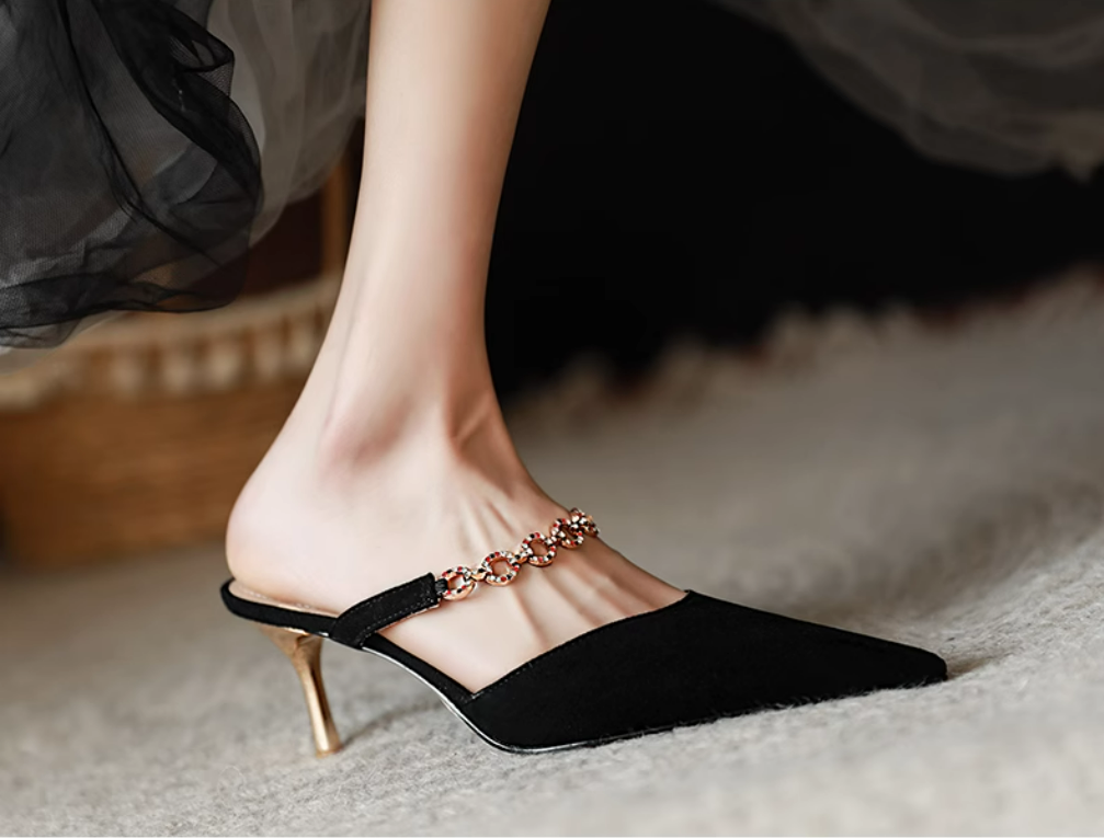 Women's Shrouded Toe Rhinestone Chain High-Heeled Sandals