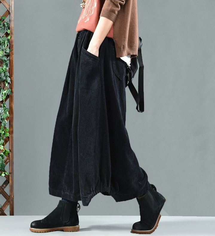 Skirt Midi Women Spring Corduroy Skirt with Pockets