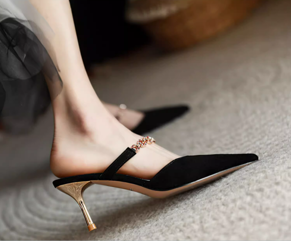 Women's Shrouded Toe Rhinestone Chain High-Heeled Sandals
