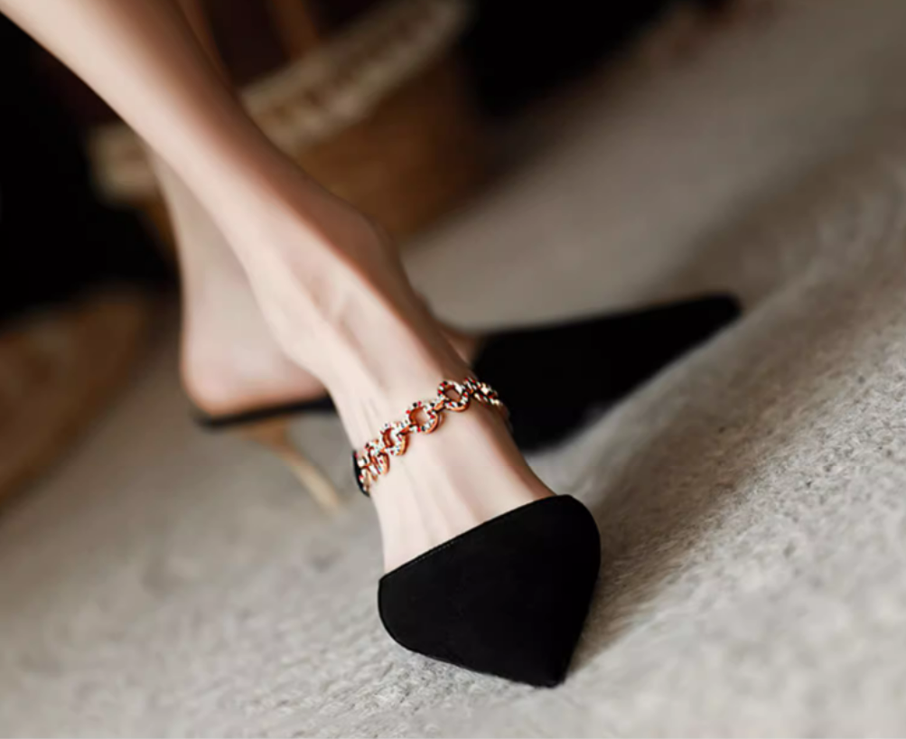Women's Shrouded Toe Rhinestone Chain High-Heeled Sandals