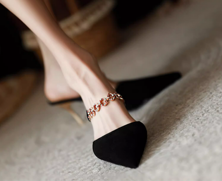 Women's Shrouded Toe Rhinestone Chain High-Heeled Sandals