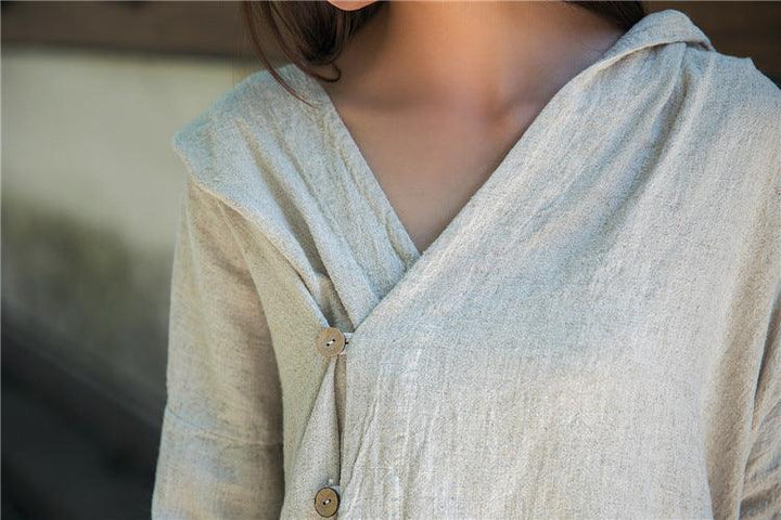 Hooded sand-washed linen Blouses Linen tops for women Thebesttailor