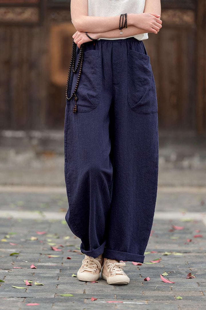 best ladies pull on trousers elasticated waist loose linen harem pants Thebesttailor