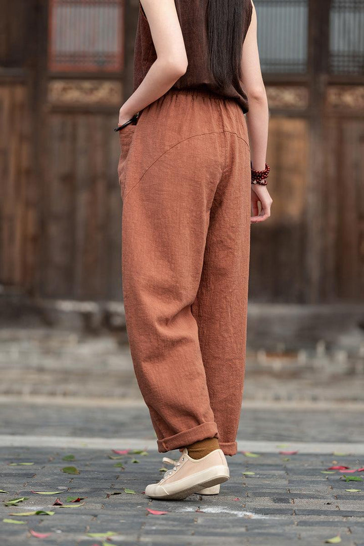 best ladies pull on trousers elasticated waist loose linen harem pants Thebesttailor