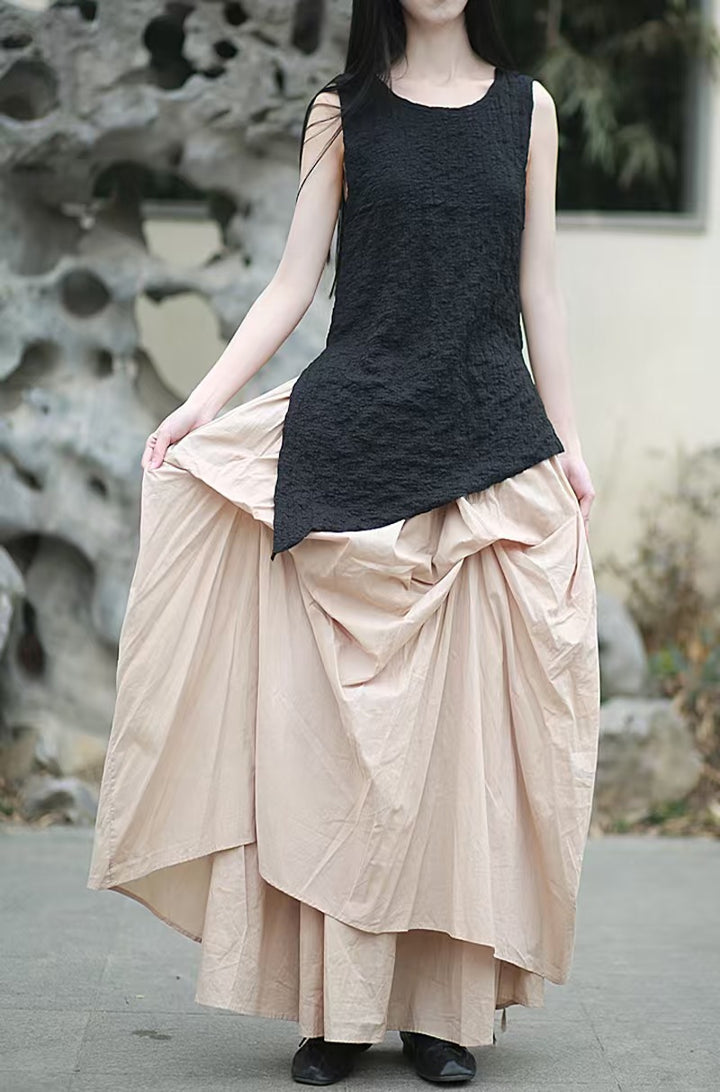 Irregular Pleated Skirt Ankle Length Maxi Skirt