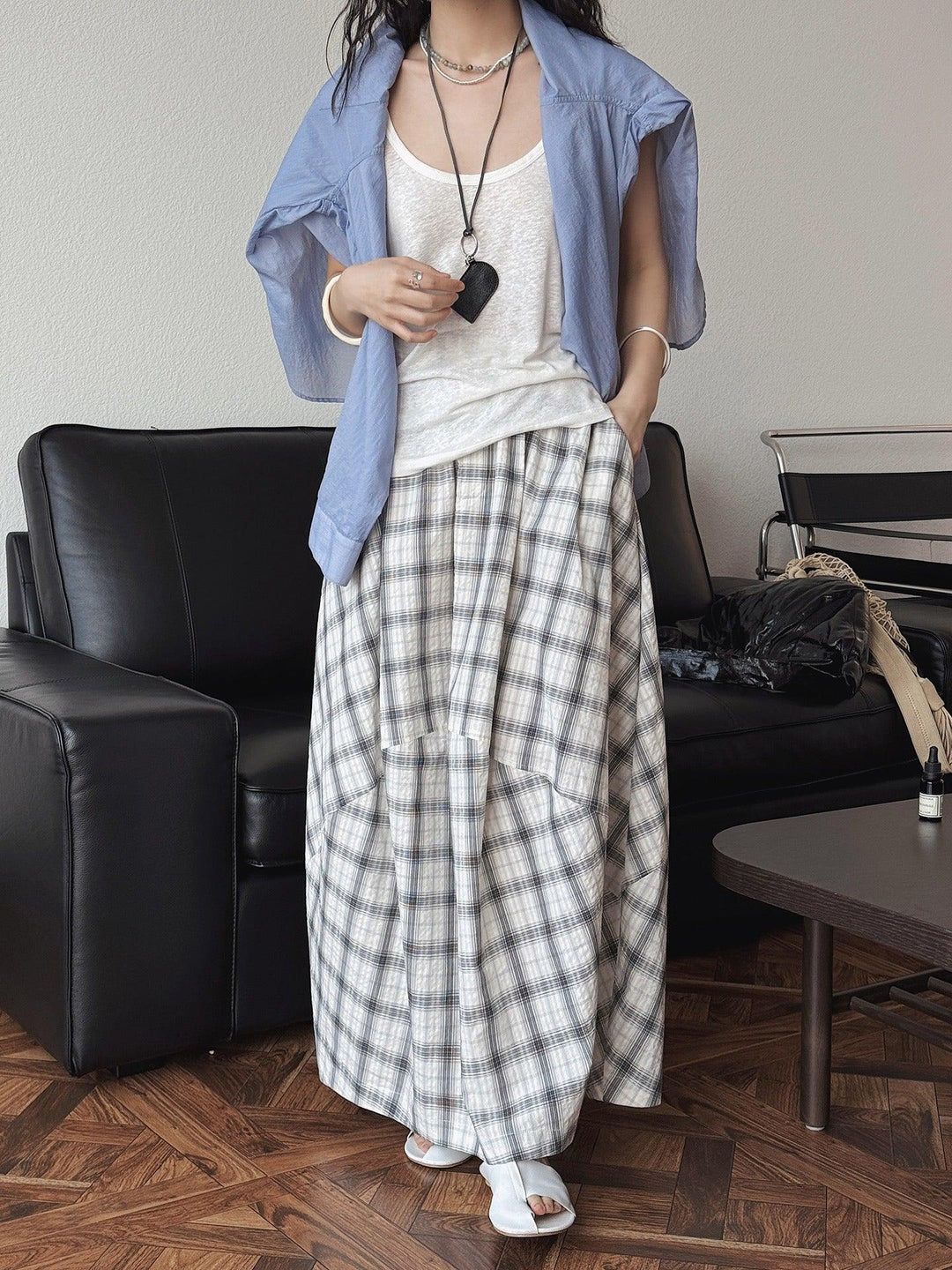 Cotton plaid flower bud skirt summer maxi skirts Thebesttailor