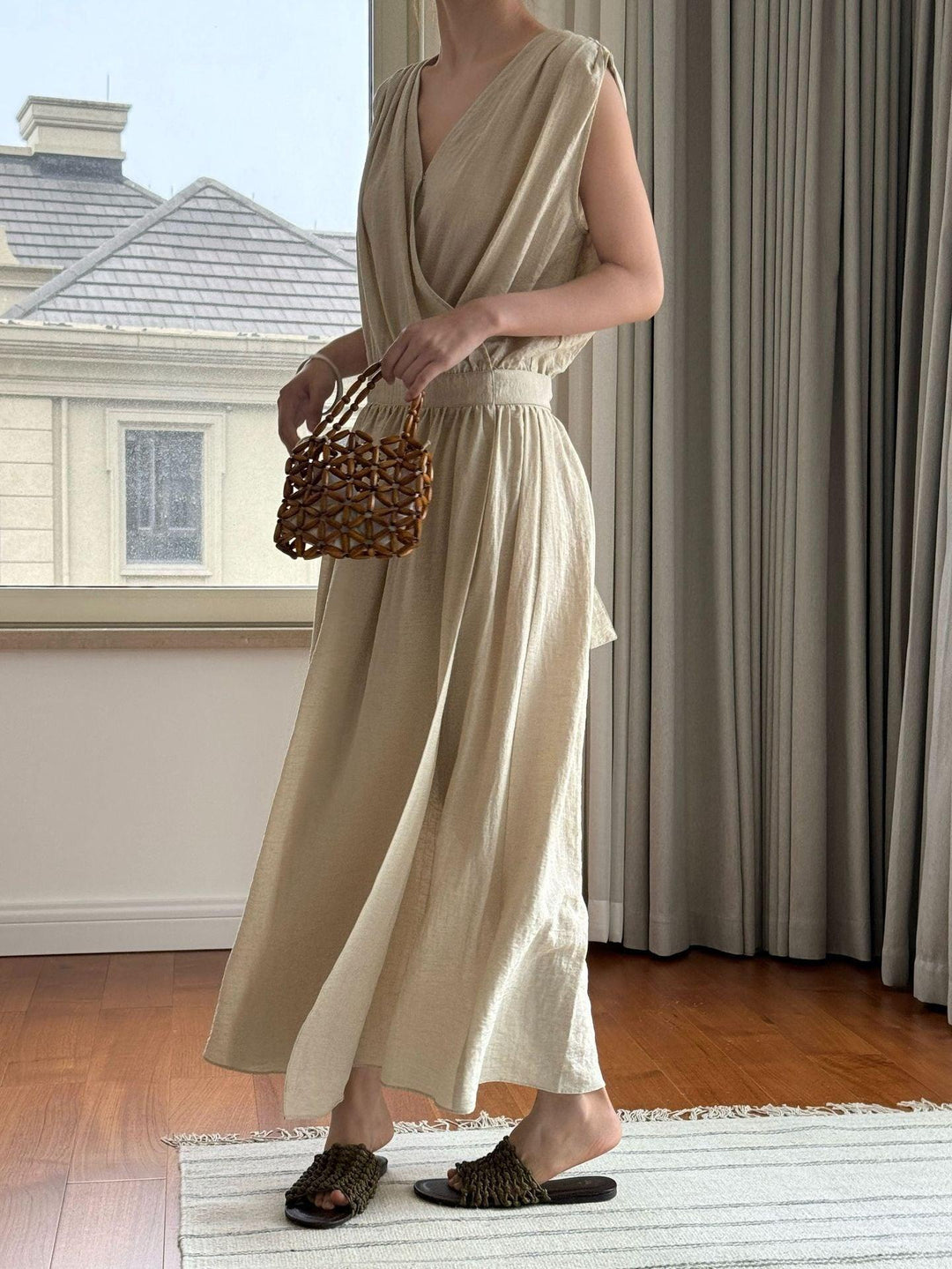 Sleeveless Kaftan Dress Summer Maxi Dress Long Linen Wrap Dress Thebesttailor