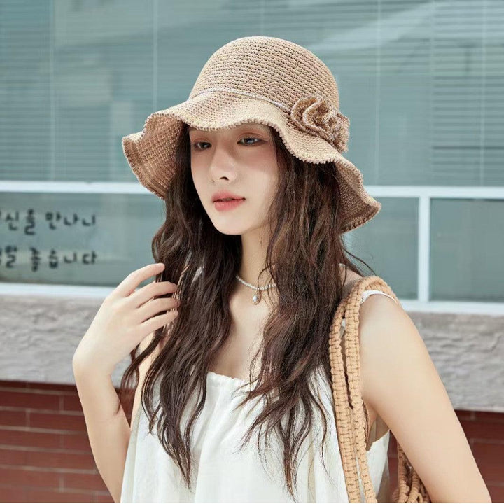 Flower knitted sun hat, foldable wide brimmed fisherman hat, sun protection hat Thebesttailor