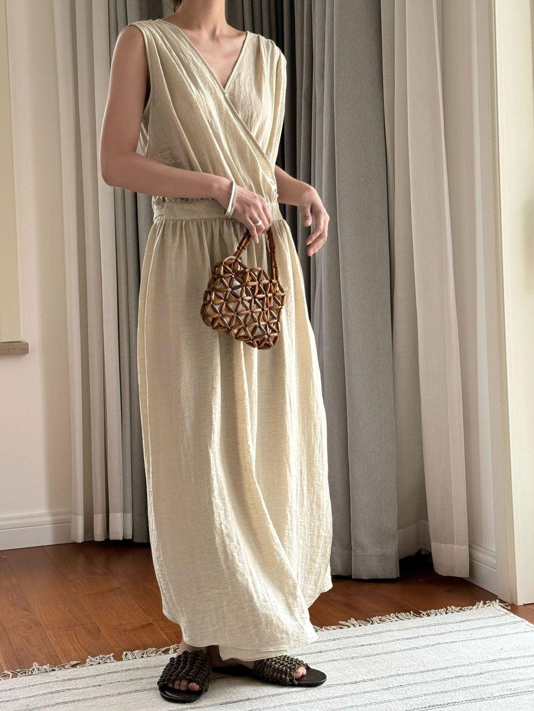 Sleeveless Kaftan Dress Summer Maxi Dress Long Linen Wrap Dress Thebesttailor
