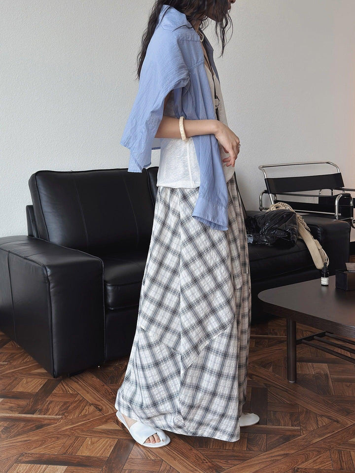 Cotton plaid flower bud skirt summer maxi skirts Thebesttailor