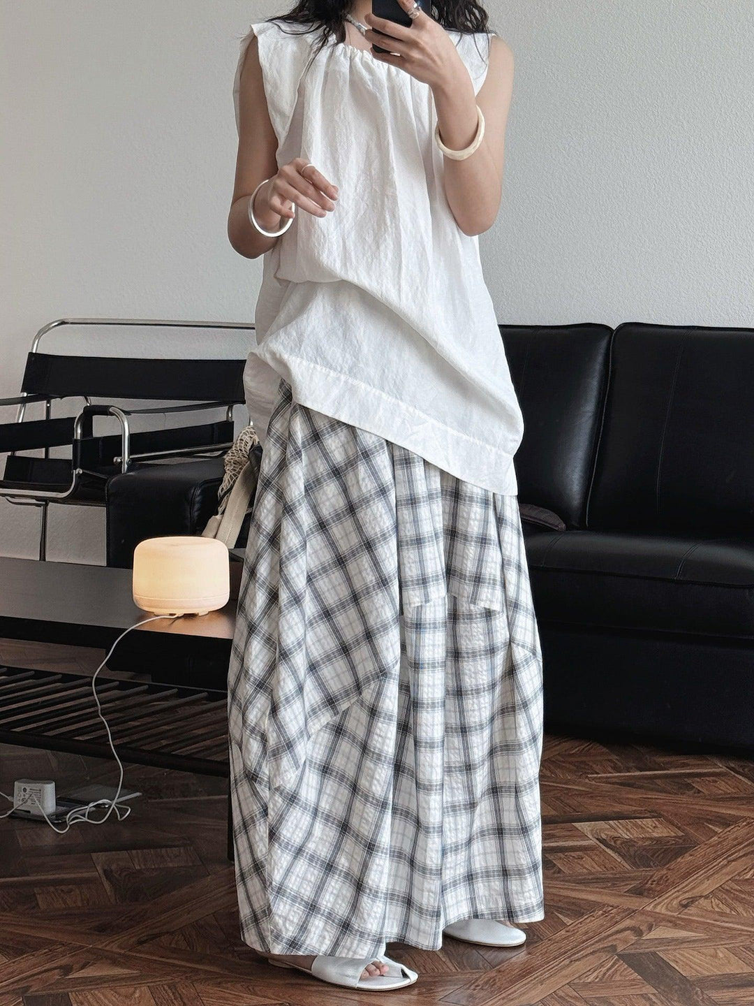 Cotton plaid flower bud skirt summer maxi skirts Thebesttailor