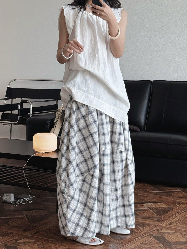 Cotton plaid flower bud skirt summer maxi skirts Thebesttailor