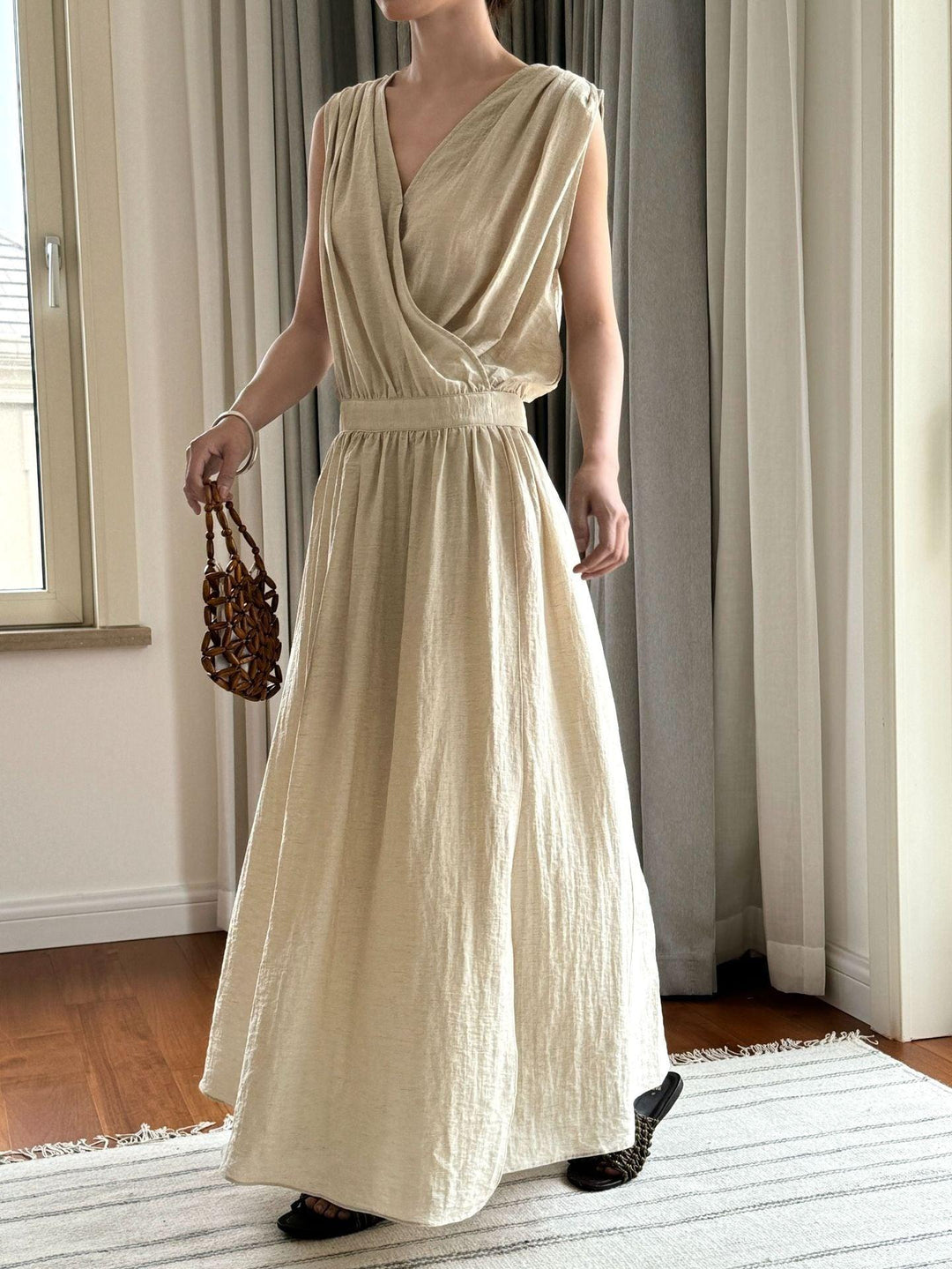 Sleeveless Kaftan Dress Summer Maxi Dress Long Linen Wrap Dress Thebesttailor