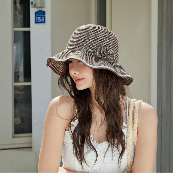 Flower knitted sun hat, foldable wide brimmed fisherman hat, sun protection hat Thebesttailor