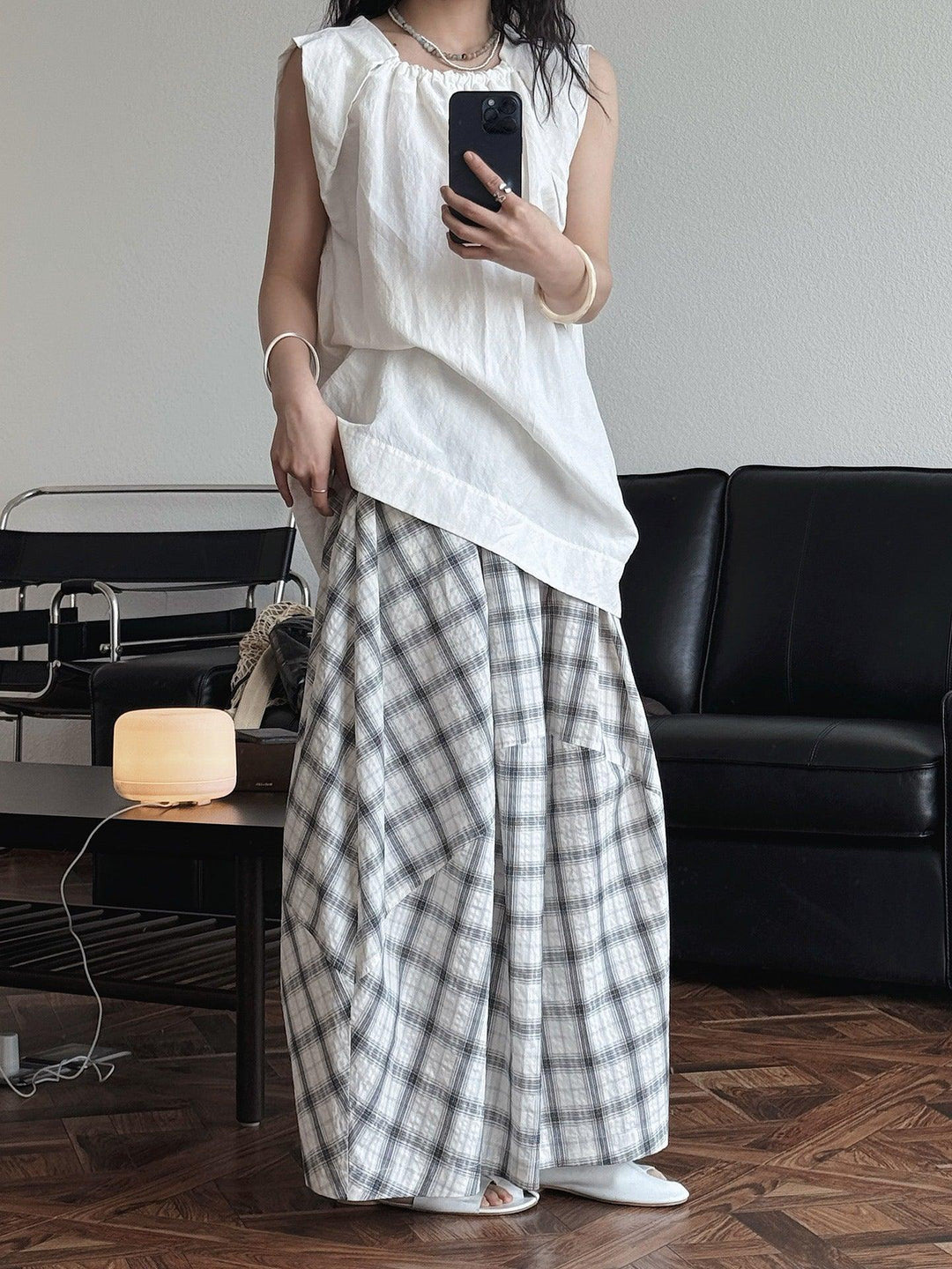 Cotton plaid flower bud skirt summer maxi skirts Thebesttailor
