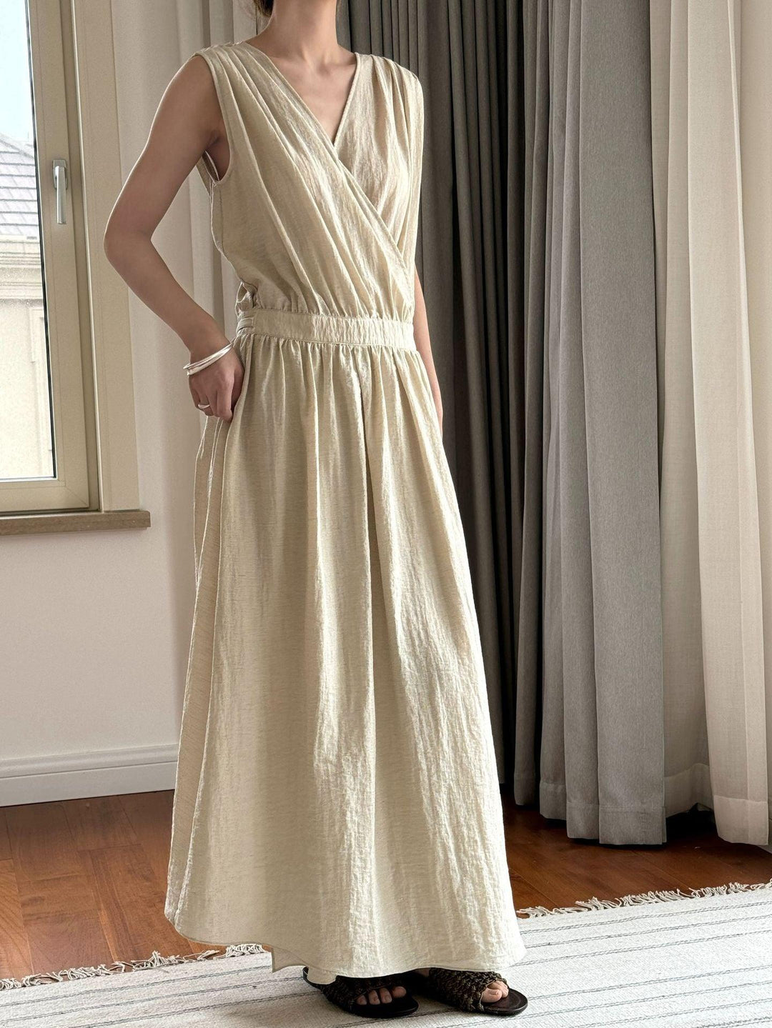 Sleeveless Kaftan Dress Summer Maxi Dress Long Linen Wrap Dress Thebesttailor