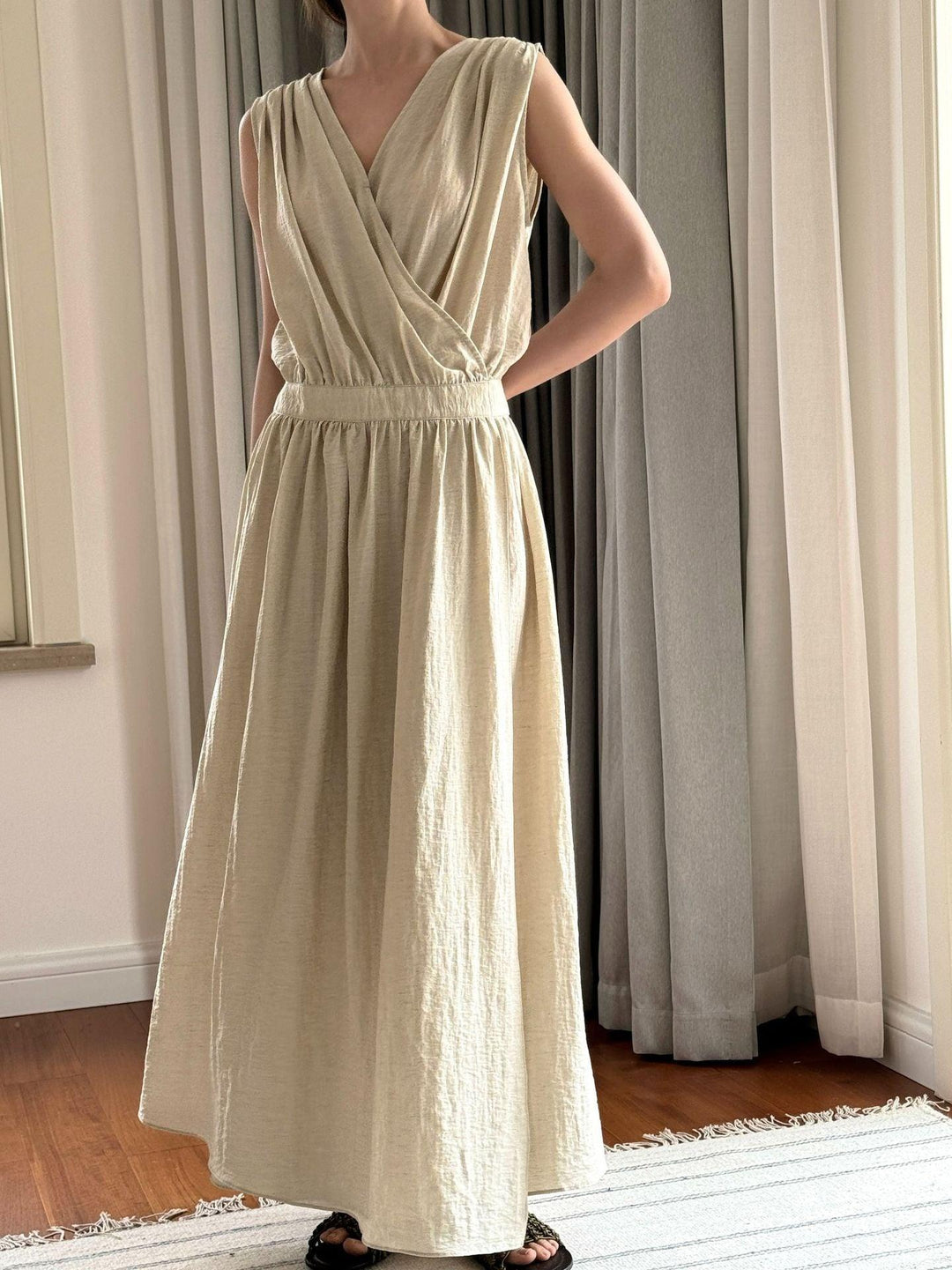 Sleeveless Kaftan Dress Summer Maxi Dress Long Linen Wrap Dress Thebesttailor