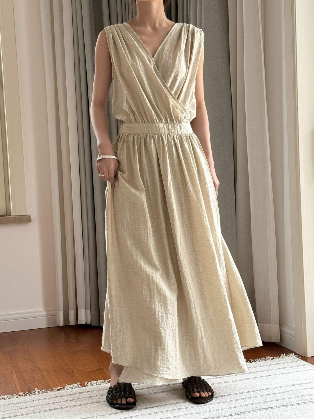 Sleeveless Kaftan Dress Summer Maxi Dress Long Linen Wrap Dress Thebesttailor