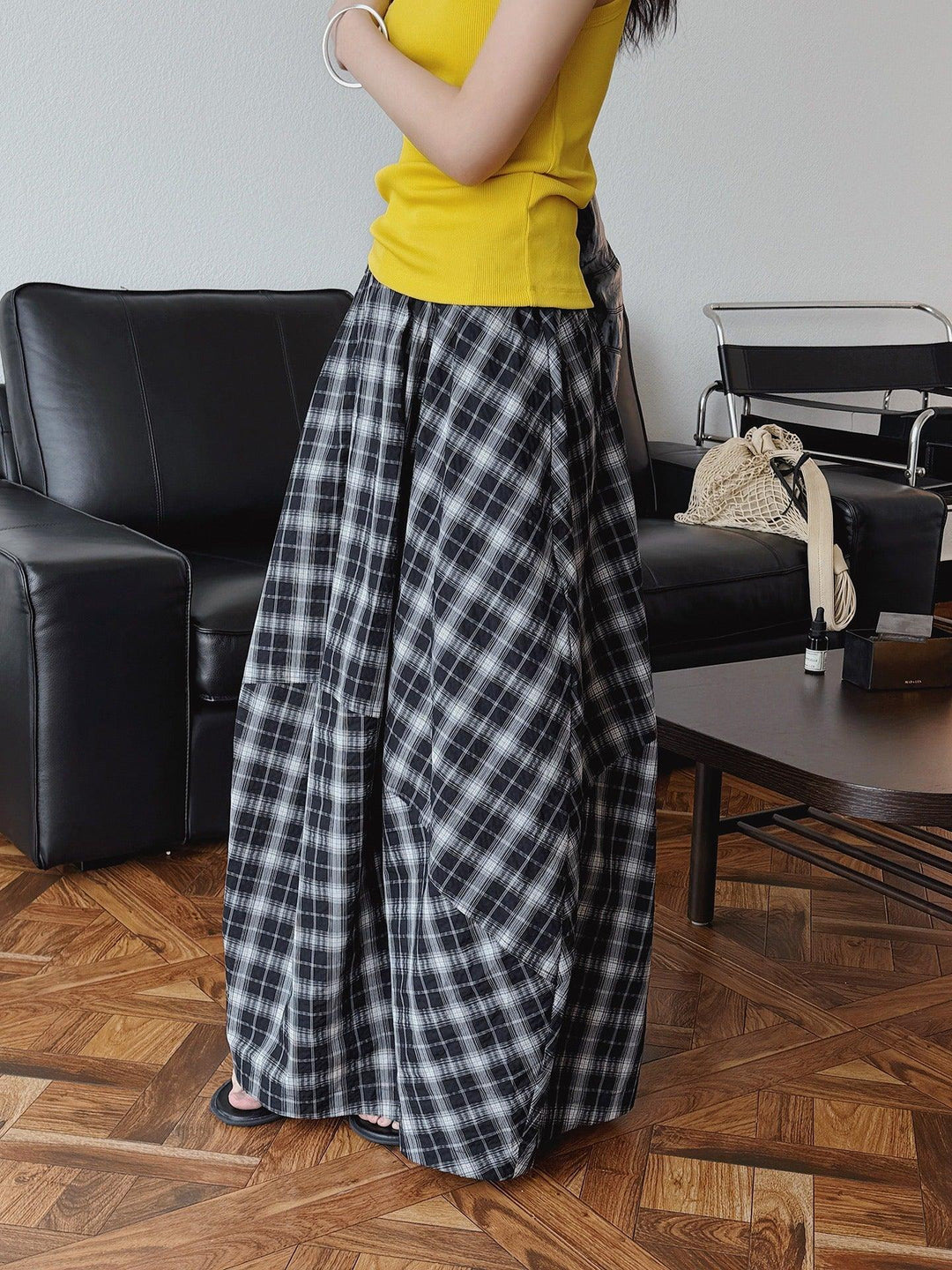Cotton plaid flower bud skirt summer maxi skirts Thebesttailor
