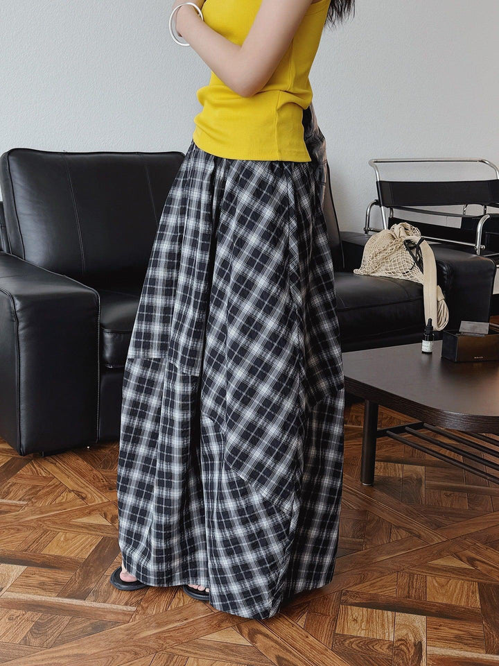 Cotton plaid flower bud skirt summer maxi skirts Thebesttailor