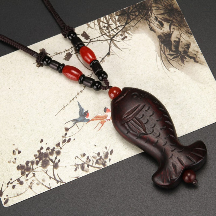 Wooden Fish Pendant Necklace for a Beach-Themed Outfit