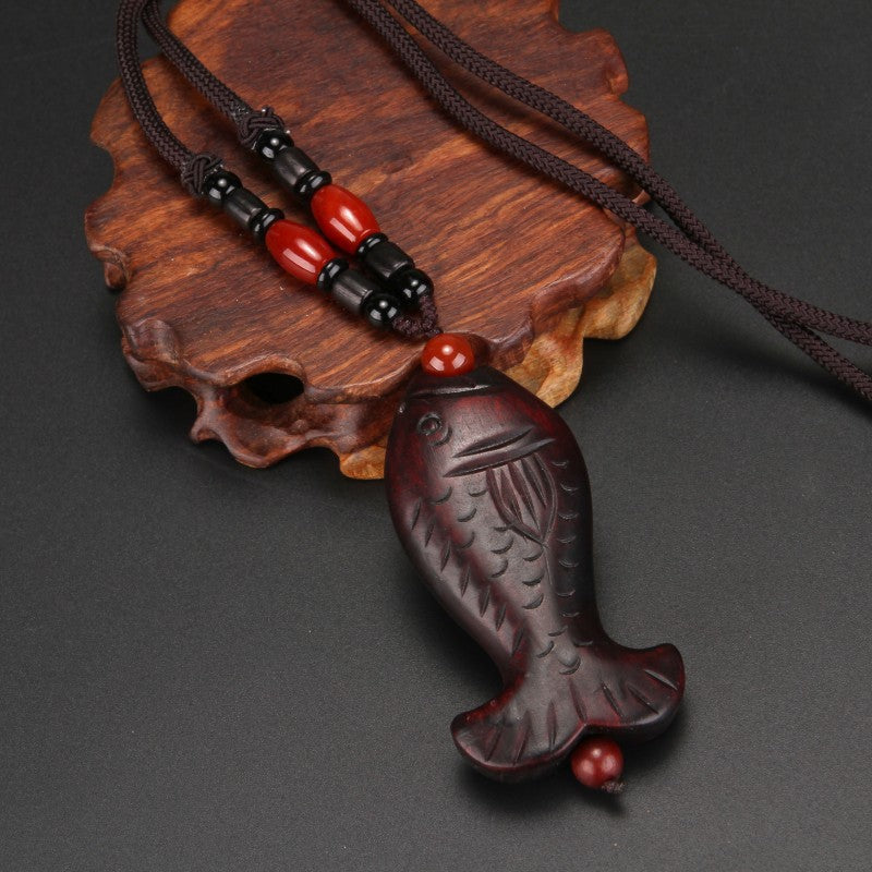 Wooden Fish Pendant Necklace for a Beach-Themed Outfit