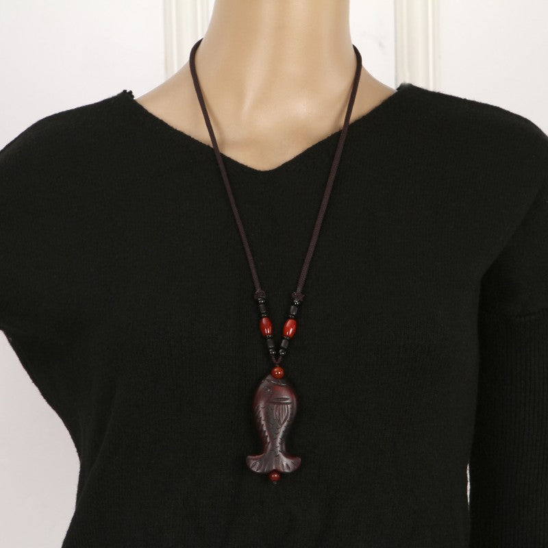 Wooden Fish Pendant Necklace for a Beach-Themed Outfit