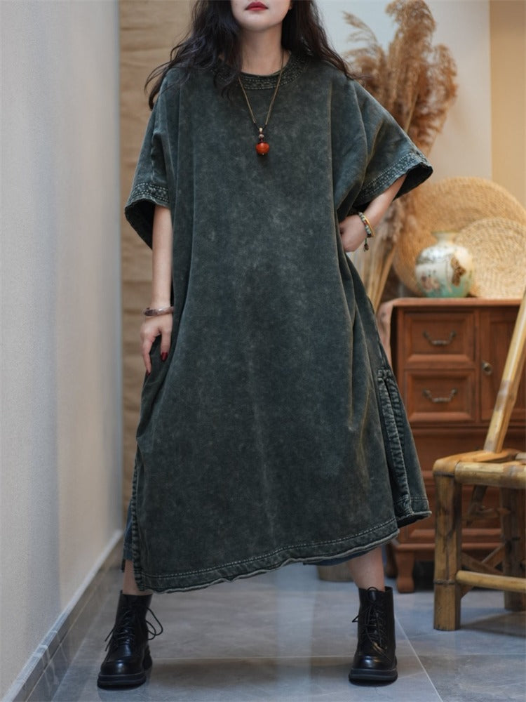 comfy short sleeve cotton dress for hot weather by Thebesttailor