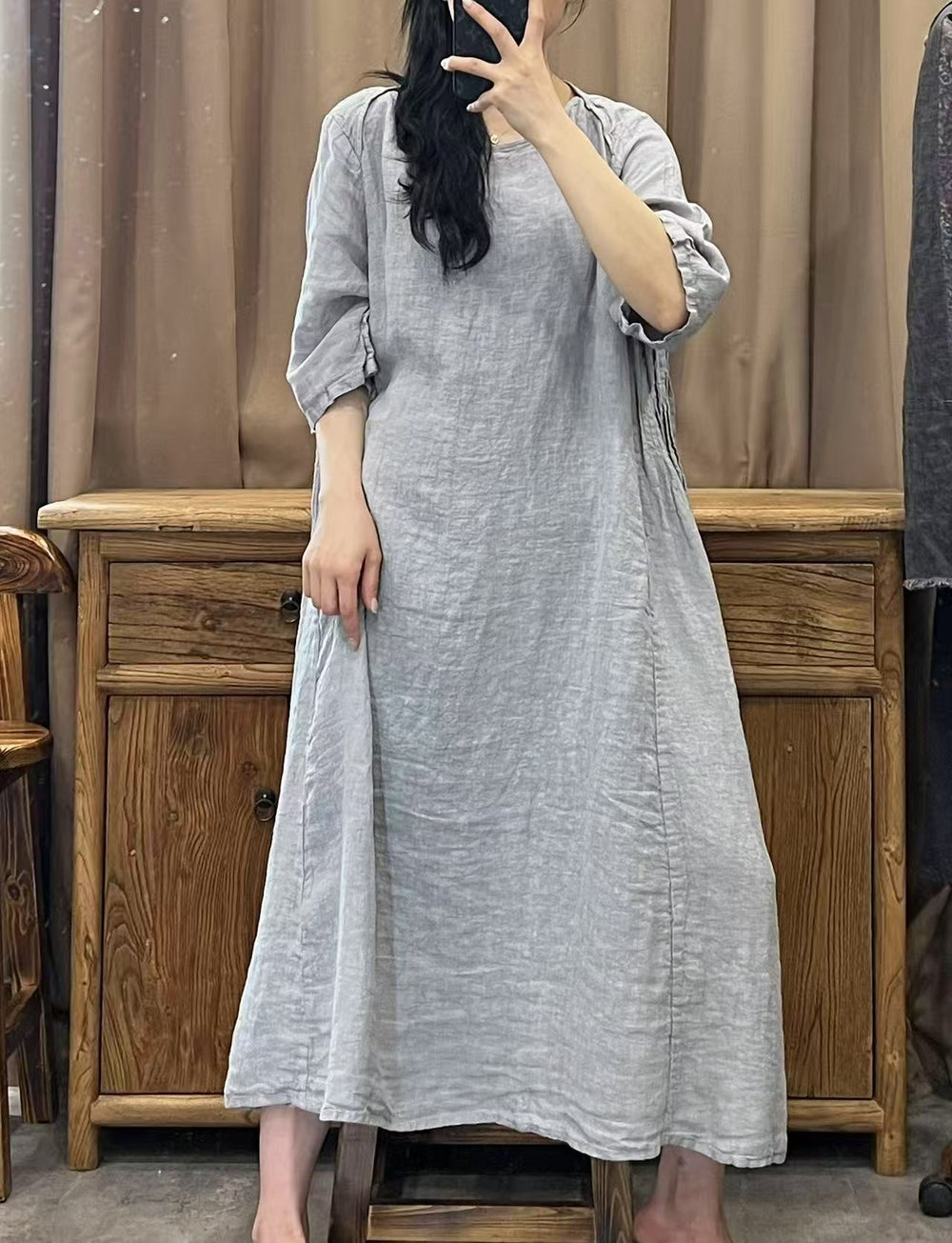 Casual Long Linen Maxi Dress With Pockets For Women by Thebesttailor