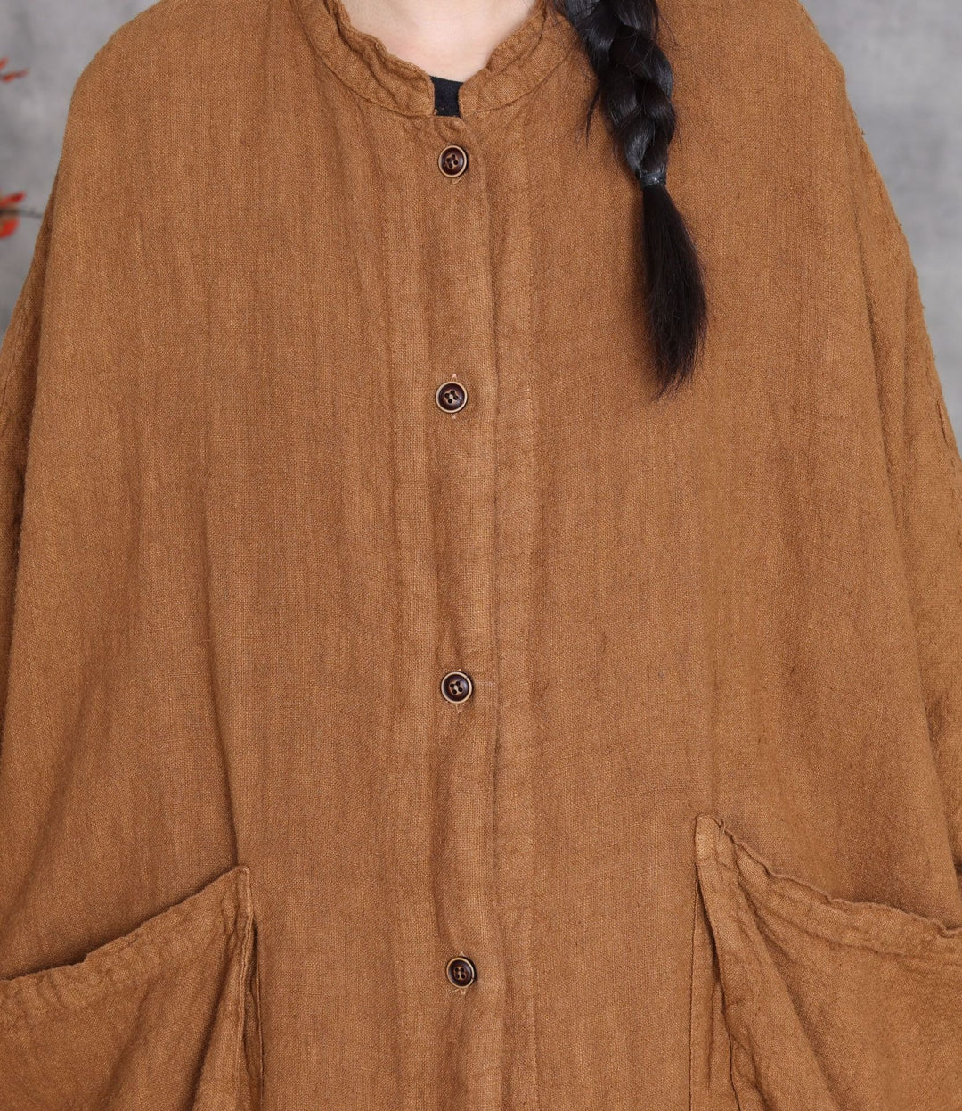 Women's Spring Linen Long Coat with Large Pockets